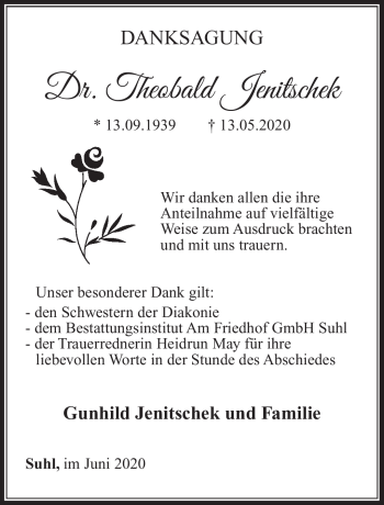 Traueranzeige von Theobald Jenitschek von Südthüringer Presse