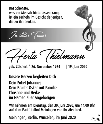 Traueranzeige von Herta Thielmann von Südthüringer Presse