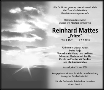 Traueranzeige von Reinhard Mattes von Neue Presse Coburg