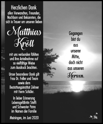 Traueranzeige von Matthias Kröll von Südthüringer Presse