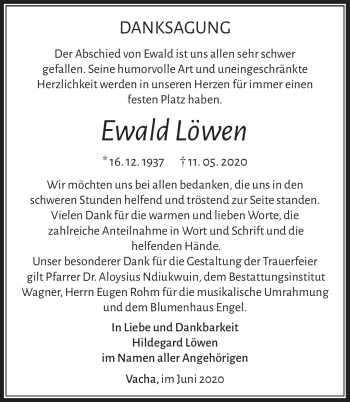 Traueranzeige von Ewald Löwen von Südthüringer Presse