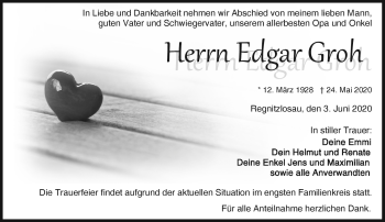 Traueranzeige von Edgar Groh von Frankenpost