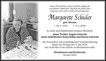Traueranzeige von Margarete Schüler von Südthüringer Presse