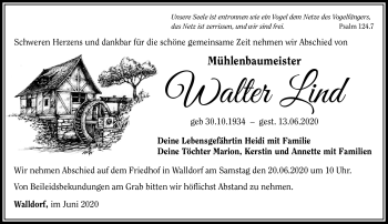 Traueranzeige von Walter Lind von Südthüringer Presse
