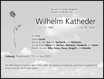 Traueranzeige von Wilhelm Katheder von Neue Presse Coburg