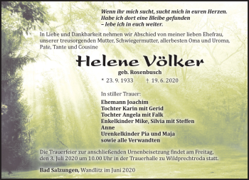 Traueranzeige von Helene Völker von Südthüringer Presse
