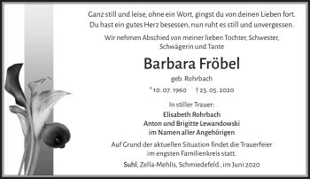 Traueranzeige von Barbara Fröbel von Südthüringer Presse