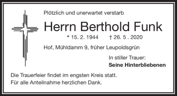 Traueranzeige von Berthold Funk von Frankenpost