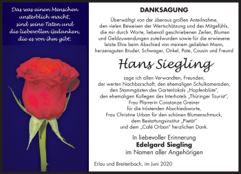 Traueranzeige von Hans Siegling von Südthüringer Presse