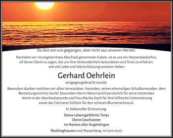 Traueranzeige von Gerhard Oehrlein von Südthüringer Presse