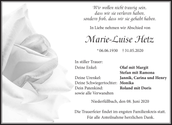Traueranzeige von Marie Luise Hetz von Neue Presse Coburg