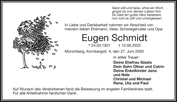 Traueranzeige von Eugen Schmidt von Frankenpost