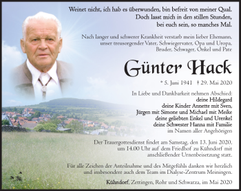 Traueranzeige von Günter Hack von Südthüringer Presse