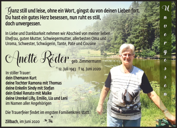 Traueranzeige von Anette Röder von Südthüringer Presse