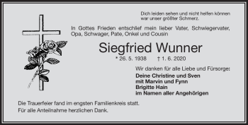 Traueranzeige von Siegfried Wunner von Frankenpost