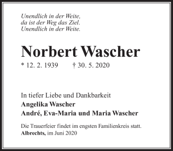 Traueranzeige von Norbert Wascher von Südthüringer Presse