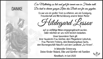 Traueranzeige von Hildegard Lessov von Südthüringer Presse
