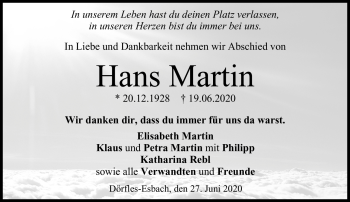 Traueranzeige von Hans Martin von Neue Presse Coburg