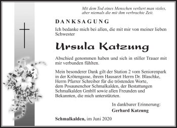 Traueranzeige von Ursula Katzung von Südthüringer Presse