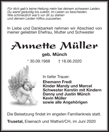 Traueranzeige von Annette Müller von Südthüringer Presse