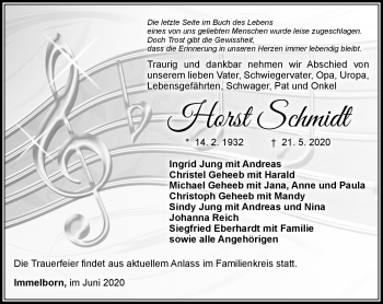 Traueranzeige von Horst Schmidt von Südthüringer Presse