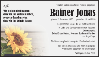 Traueranzeige von Rainer Jonas von Südthüringer Presse
