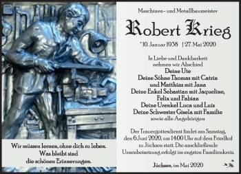 Traueranzeige von Robert Krieg von Südthüringer Presse
