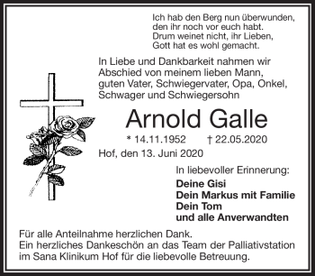 Traueranzeige von Arnold Galle von Frankenpost