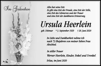Traueranzeige von Ursula Heerlein von Südthüringer Presse