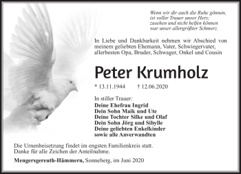 Traueranzeige von Peter Krumholz von Südthüringer Presse