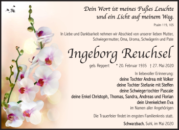 Traueranzeige von Ingeborg Reuchsel von Südthüringer Presse
