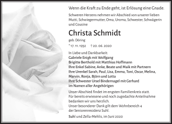Traueranzeige von Christa Schmidt von Südthüringer Presse