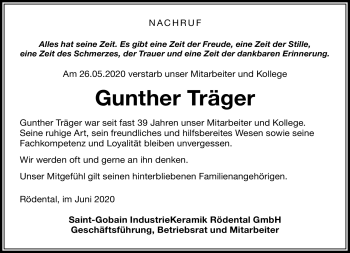 Traueranzeige von Gunther Träger von Neue Presse Coburg