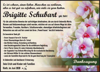 Traueranzeige von Brigitte Schubart von Südthüringer Presse
