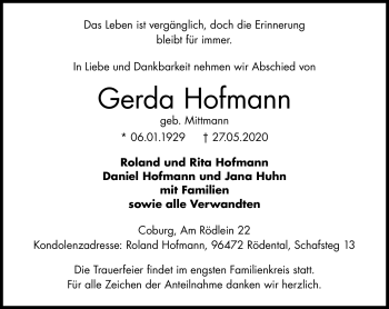 Traueranzeige von Gerda Hofmann von Neue Presse Coburg