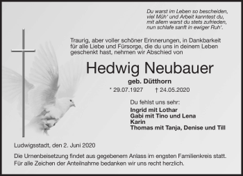 Traueranzeige von Hedwig Neubauer von Neue Presse Coburg