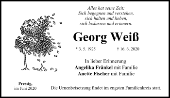 Traueranzeige von Georg Weiß von Neue Presse Coburg