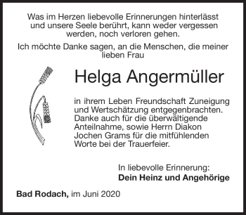 Traueranzeige von Helga Angermüller von Neue Presse Coburg