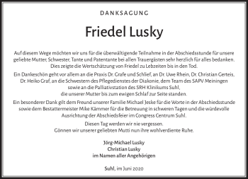 Traueranzeige von Friedel Lusky von Südthüringer Presse