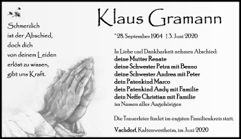 Traueranzeige von Klaus Gramann von Südthüringer Presse