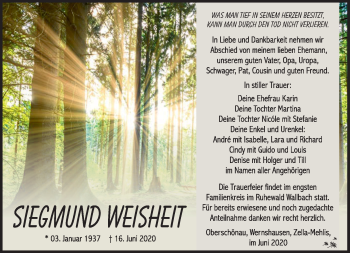 Traueranzeige von Siegmund Weisheit von Südthüringer Presse