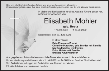 Traueranzeige von Elisabeth Mohler von Neue Presse Coburg