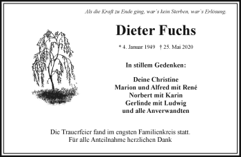Traueranzeige von Dieter Fuchs von Frankenpost