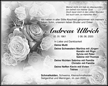 Traueranzeige von Andreas Ullrich von Südthüringer Presse
