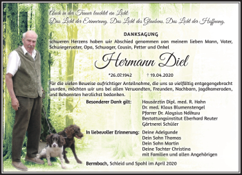 Traueranzeige von Hermann Diel von Südthüringer Presse