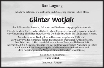 Traueranzeige von Günter Wotjak von Südthüringer Presse