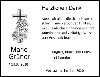 Traueranzeige von Marie Grüner von Neue Presse Coburg