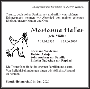 Traueranzeige von Marianne Heller von Südthüringer Presse