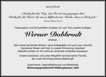 Traueranzeige von Werner Dobbrodt von Südthüringer Presse