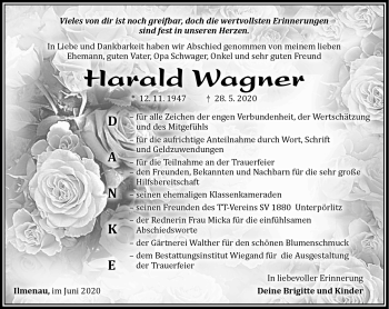 Traueranzeige von Harald Wagner von Südthüringer Presse